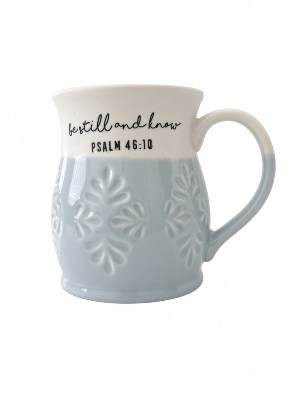 Dwell Studio “Be Still and Know” Blue White Ceramic Psalm 46:10 Mug